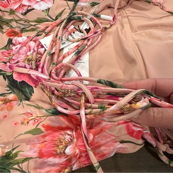 NWT Express Pink Floral Strappy Lace-Up Body Contour One-Piece Swimsuit #S01 - Picture 14 of 15